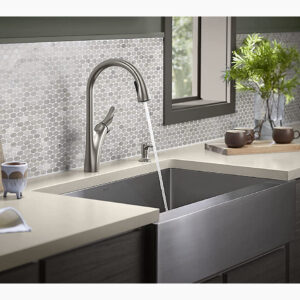 Pull-down kitchen sink faucet with two-function sprayhead